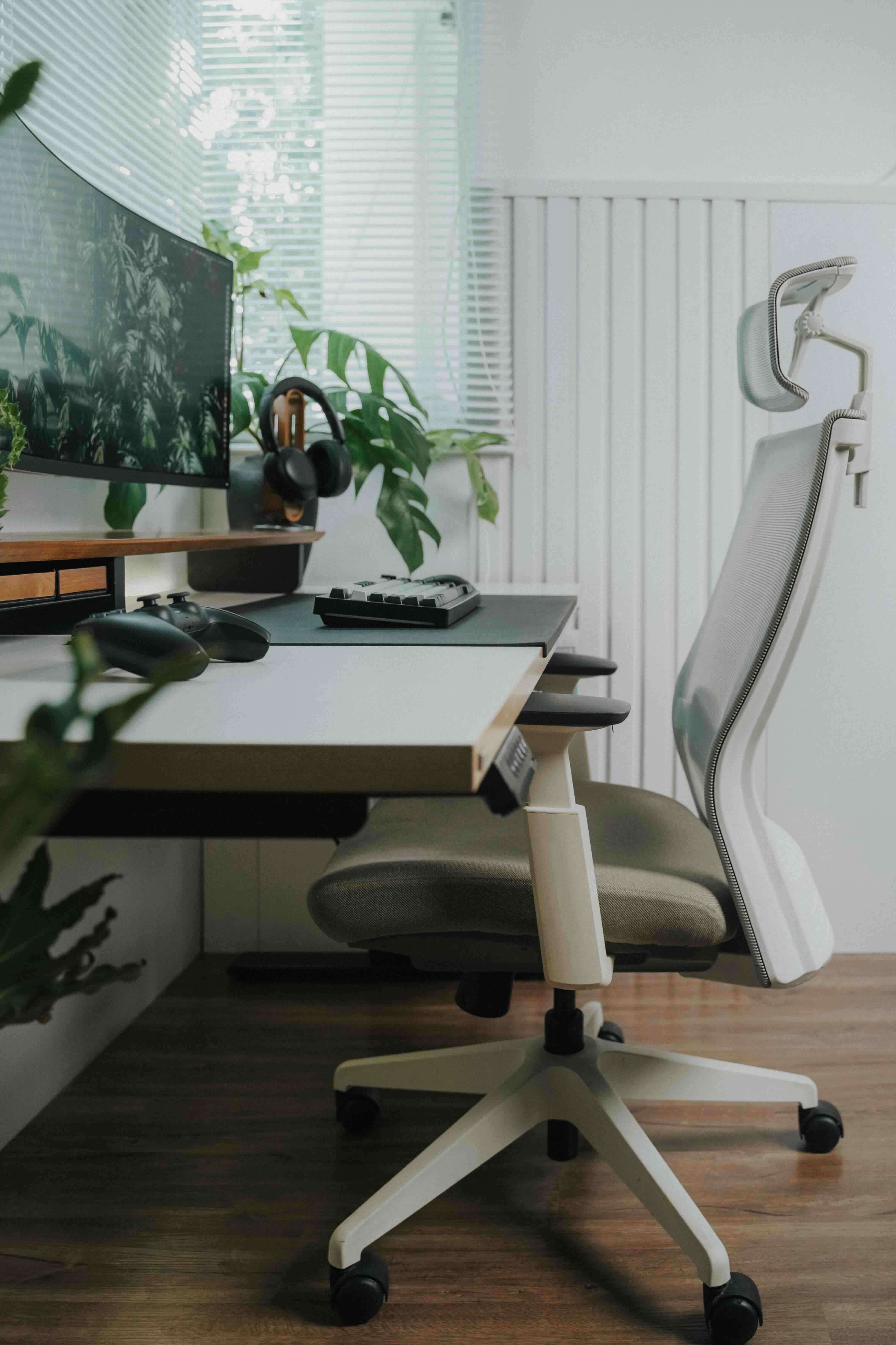 Ergonomic chair and desk in home office